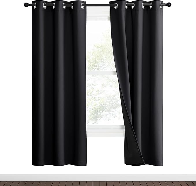 NICETOWN High-End Thermal Kitchen Curtains, Black, 37" Wide Per Panel, Set of 2 Panels, Full Blackout Curtains 70 Inches Long for Dining Room, Soundproof Window Treatment Drapes for Hall Room by NICETOWN
