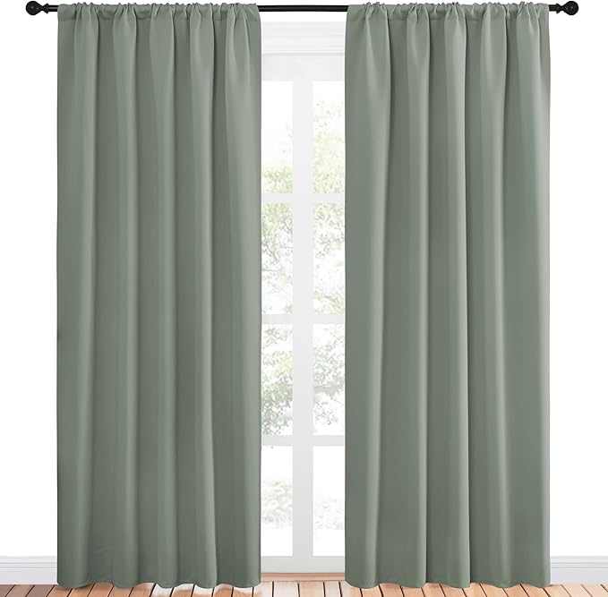 NICETOWN Window Curtains Blackout Drapes - Thermal Insulated Solid Rod Pocket Blackout Curtains/Draperies for Living Room (Sage Green, One Pair, 52 by 84-Inch) - Image 2