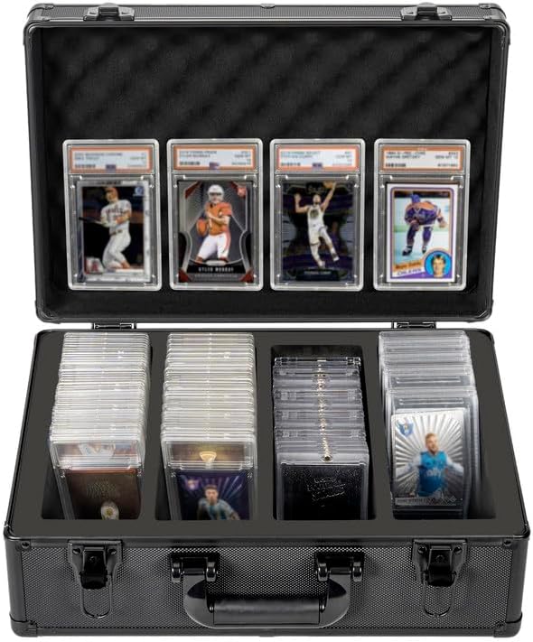 Graded Card Case - Aluminum Alloy Graded Card Storage Box Compatible with 150+ Card Slabs - Sports Trading Card Case Fits PSA, CSG, BGS by OUUTMEE