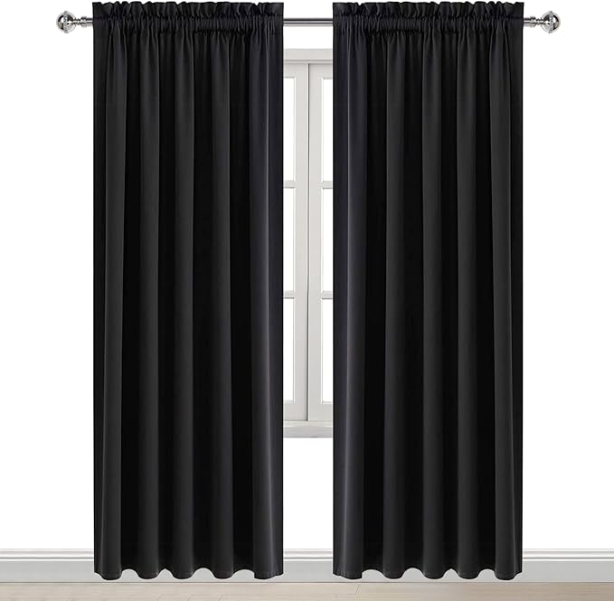 DWCN Black Blackout Curtains for Bedroom, 60 x 84 inches Long - Room Darkening Thermal Insulated Large Drapes, Set of 2 Rod Pocket Curtain Panels - Image 8