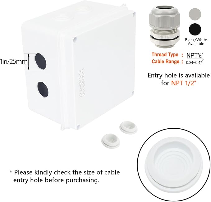LeMotech Junction Box, ABS Plastic IP65 Waterproof and Dustproof, Universal Electrical Enclosure, Outdoor and Indoor Project Box 5.9X 5.9X 3.9 inch (150 x 150 x 100 mm) - Image 5
