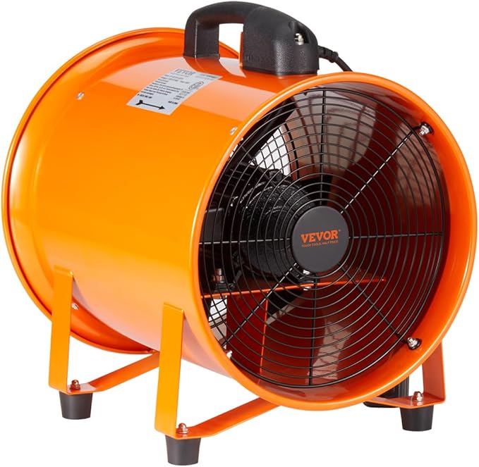 VEVOR Air Mover Blower Fan 8 Inch, 1070CFM 195W with 33ft Flexible Duct, Industrial Portable Ventilator Blower/Exhaust, Orange - Image 12