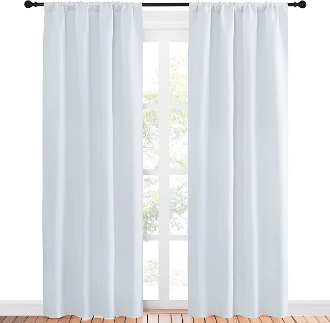NICETOWN Kitchen Room Darkening Curtains - Window Treatment Thermal Insulated Rod Pocket Room Darkening Curtains/Drapes for Bedroom (2 Panels, 42 by 84, Platinum - Greyish White) - Image 2