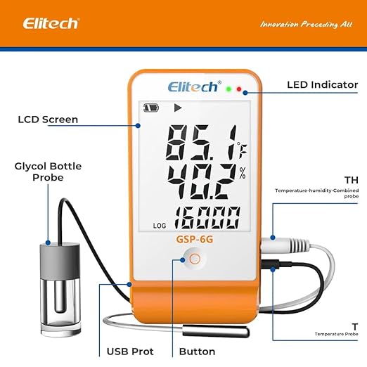 (Pack of 4) Multiuse Digital Temperature and Humidity Data Logger with Glycol (Range: -40 to 85°C) for Medicine, Vaccine Storage & Monitoring | Model: Elitech GSP-6 Pro - Image 2