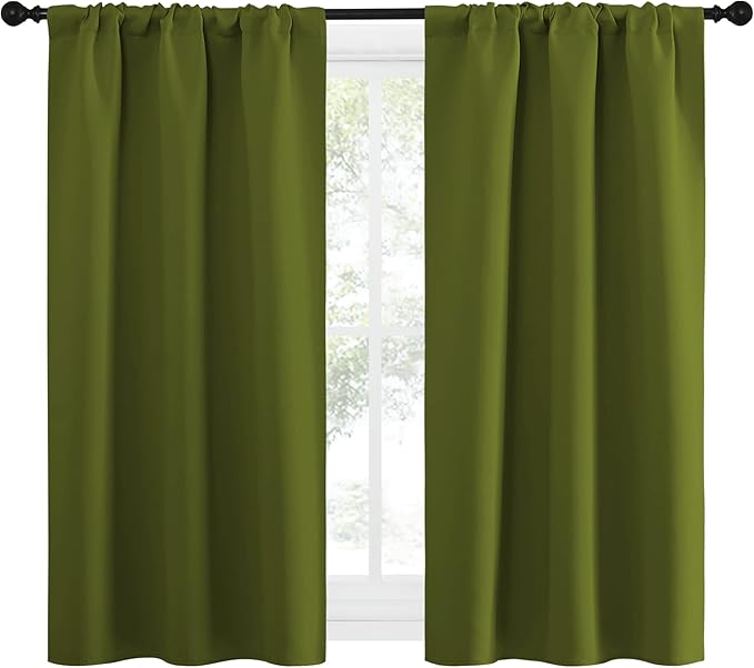 NICETOWN Kitchen Curtains, Short Blackout Curtains & Drapes, Thermal Insulated Rod Pocket Window Treatment Draperies for Nursery (Olive Green, 34 in x 54 in (W x L), Set of 2) - Image 2