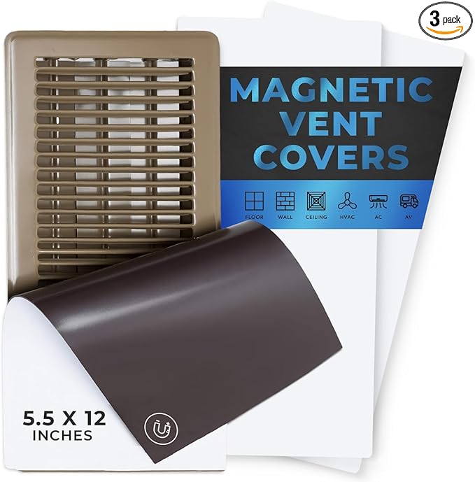 High Strength Magnetic Vent Cover 3 Pack (5.5" X 12") for Floor, Wall and Ceiling Steel Registers, Home and RV, HVAC and AC, by EurekaAir