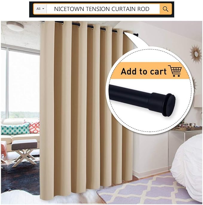 NICETOWN Wall to Wall Room Dividers Curtain for Patio Sliding Door, Insulated Blackout Blind, Extra Wide Curtain for Studio/Villa/Hall/Parlor (Biscotti Beige, 1 Piece, 8.3ft Width x 7ft Length) - Image 7