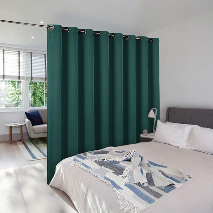 NICETOWN Noise Reducing Room Dividers Curtains Screens Partitions, Full-Length Grommet Top Room Screen Divider Curtain Panel for Space Solution (Hunter Green, Single Pack, 15ft Wide x 8ft Long) by NICETOWN