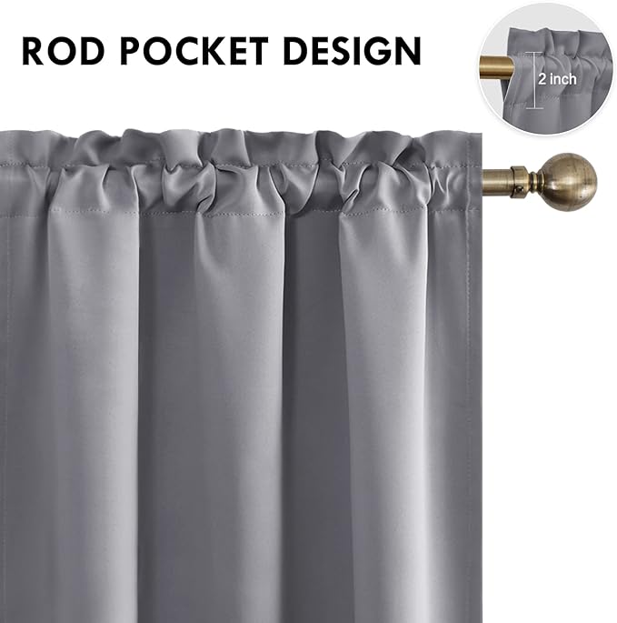 DWCN Blackout Curtains Room Darkening Thermal Insulated Bedroom Curtains Window Treatments, 42 x 45 inches Long, Set of 2 Grey Rod Pocket Drapes - Image 4