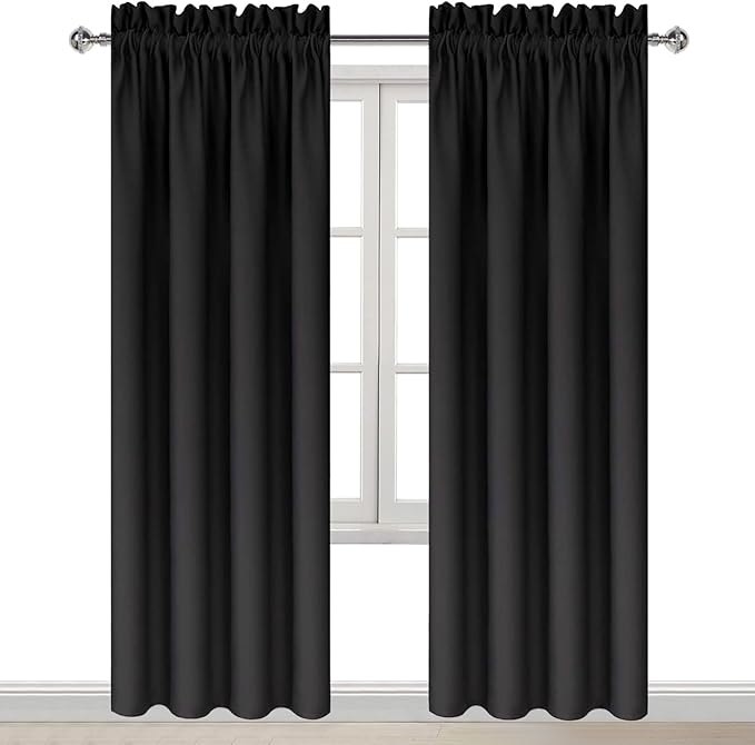 DWCN Blackout Curtains for Bedroom – Thermal Insulated Energy Saving Drapes for Living Room, Black, W 38 x L 84 Inch, Set of 2 Rod Pocket Curtain Panels - Image 8