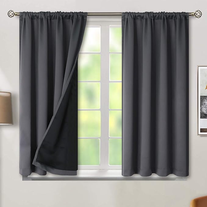 BGment Thermal Insulated 100% Blackout Curtains for Bedroom with Black Liner, Double Layer Full Room Darkening Noise Reducing Rod Pocket Curtain (52W x 54L, Dark Grey) by BGment