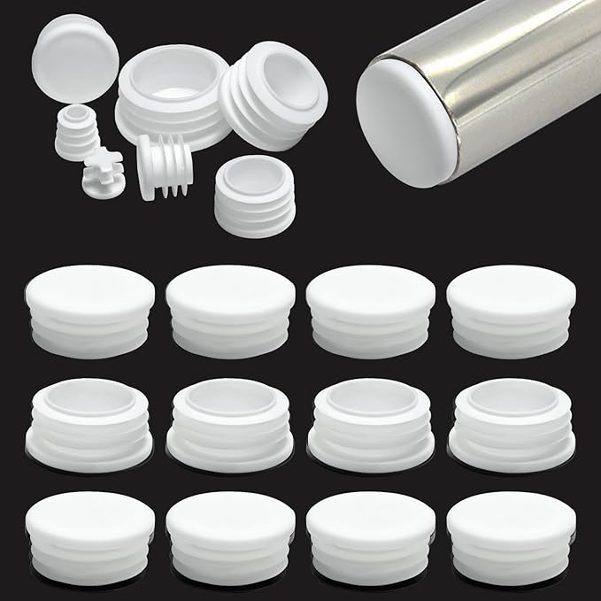 1-9/16" (40mm) Plastic Hole Plugs White -Round Chair Leg Caps, Flush Mount Pipe Plugs, Tubing End Caps for Metal&Wood Legs Tube, Outdoor Furniture Feet caps,for Pipe Wall thicknesses of 2-4 mm,12 PCS by EASYEAH