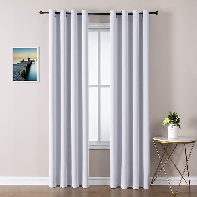 ChrisDowa Room Darkening Curtains 90 Inches Long 2 Panels Set for Living Room, Grommet Thermal Insulated Blackout Curtains for Bedroom (Greyish White, 52 x 90 Inch) by ChrisDowa
