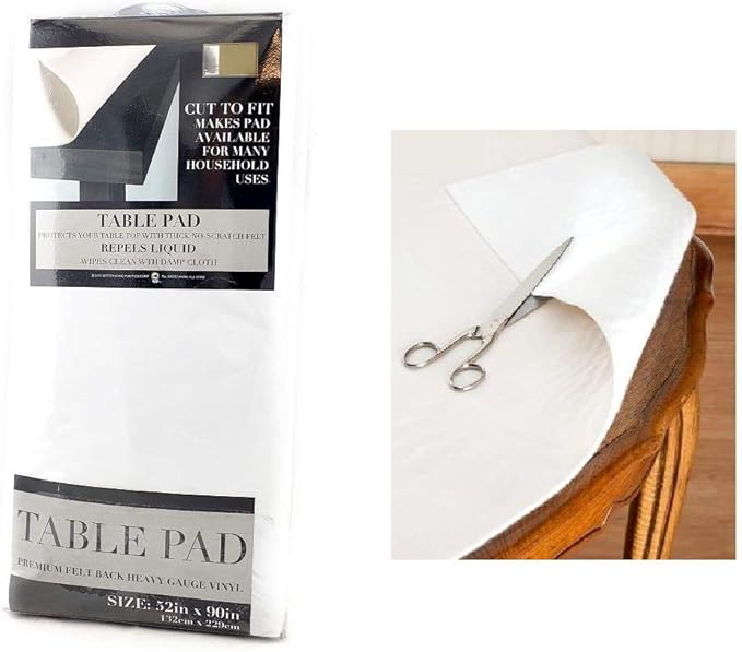 Felt Back Vinyl Table Pad 52" x 90" – Cut-to-Fit Waterproof Table Protector with Flannel Backing – Heat-Resistant Dining Pad for Daily or Under Tablecloth Use by Unknown