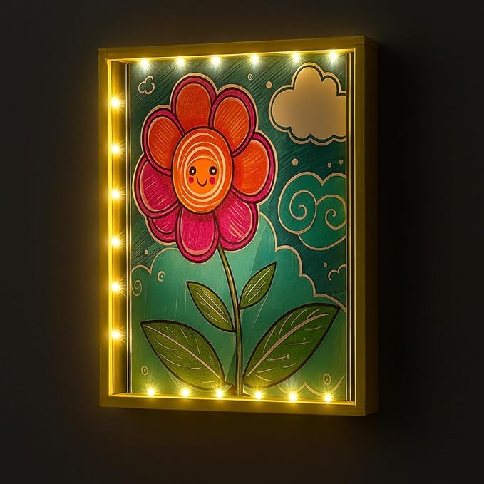 Artwork Shadow Box with LED Light, Changeable Photo Album Display & Storage Frame, Dried Flowers Display Shadow Box, Wall-mounted & TabletopGrass Green by LuxRound