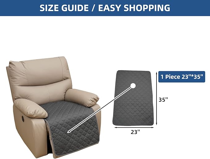 Eismodra Waterproof Recliner Chair Covers for Reclining Couch Slipcovers Seat Cushion,Anti-Slip Sofa Cover for Dogs Pets Furniture Protector Washable,Gray 23 x 35 inches (Only 1 Piece) - Image 6