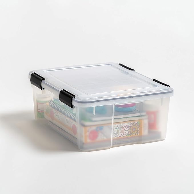 IRIS USA 30.6 Quart WEATHERPRO Plastic Storage Box with Durable Lid and Seal and Secure Latching Buckles, 6 Pack, Weathertight, Keep Pest Dust and Moisture Out, for Oversized Bulky Items, Clear/Black - Image 2