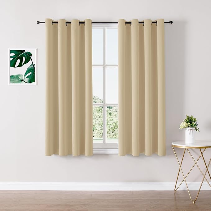 ChrisDowa Blackout Curtains 54 inches Long for Bedroom - 2 Panels Set Grommet Thermal Insulated Room Darkening Curtains for Living Room (Biscotti Beige, 52 x 54 Inch) by ChrisDowa