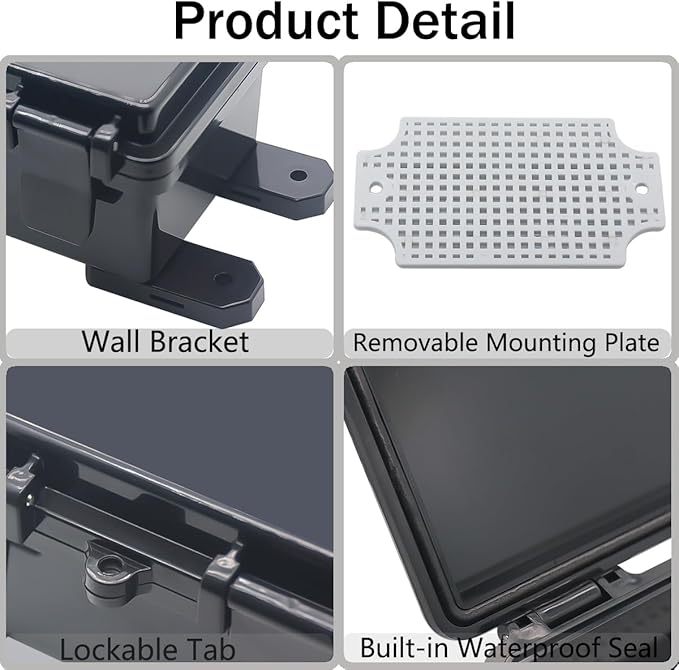 Junction Box, Hinged Black Clear Cover IP67 Waterproof ABS Project Box with Mounting Plate Electrical Box Enclosure with Wall Bracket 5.9 x 3.9 x 2.8inch(150x100x70mm) - Image 4