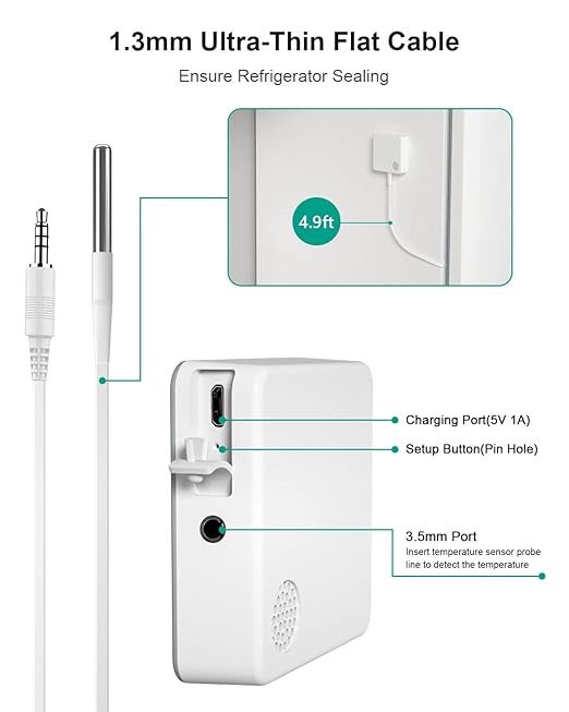 MOCREO WiFi Thermometer Freezer Alarm, Email Alert, App Notification, Data Record Export, No Subscription Fee, Remote Wireless Temperature Sensor for Refrigerator, Freezer, Hot Tub (2 Pack) - Image 4