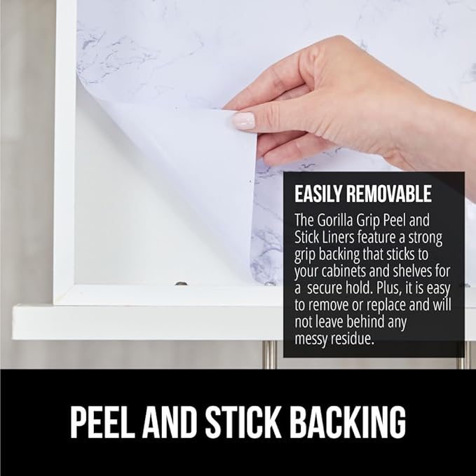 GORILLA GRIP Peel and Stick Paper, Removable Cover for Books, Shelves, Countertops, Drawers, Cabinets and Crafts, Easy Install Kitchen Decor, Shelf, Drawer, Cabinet Liners 17.5 in x 10 FT White Marble - Image 4