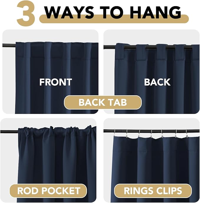 H.VERSAILTEX Blackout Curtains Thermal Insulated Window Treatment Panels Room Darkening Blackout Drapes for Living Room Back Tab/Rod Pocket Bedroom Draperies, 52 x 54 Inch, Navy Blue, 2 Panels - Image 4