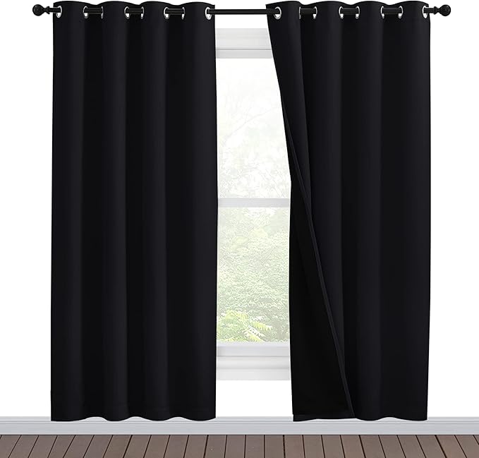 NICETOWN 100% Blackout Window Curtain Panels, Full Light Blocking Drapes with Black Liner for Nursery, 78 inches Drop Thermal Bedroom Drapes and Curtains (Black, 2 Pieces, 55 inches Wide Per Panel) by NICETOWN