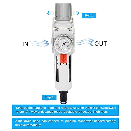 NANPU 1/2" NPT Compressed Air Filter Regulator Combo Piggyback, Auto Drain, 5 Micron Brass Element, Poly Bowl, Metal Bracket, 0-150 psi Gauge - Image 4