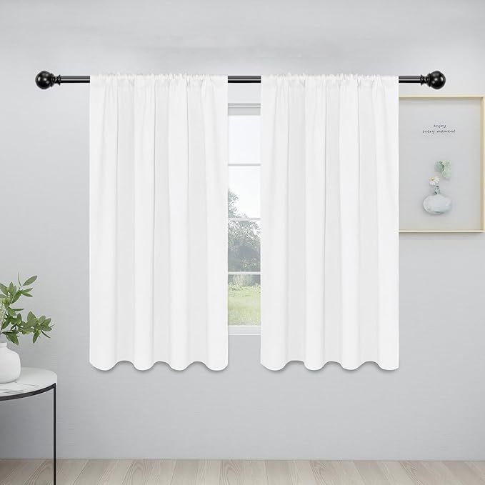 Easy-Going Rod Pocket Blackout Curtains for Bedroom, Room Darkening Window Curtains for Living Room, Thermal Insulated Noise Reduction Solid Window Drapes, 2 Panels(34x54 in, White) by Easy-Going