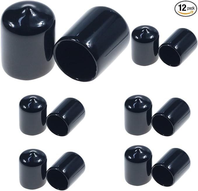 Acocony 3/4 Inch Rubber Cap Round Rubber End Caps PVC Flexible Protector Plastic Plugs for Round Holes Black Pack of 12 by Acocony
