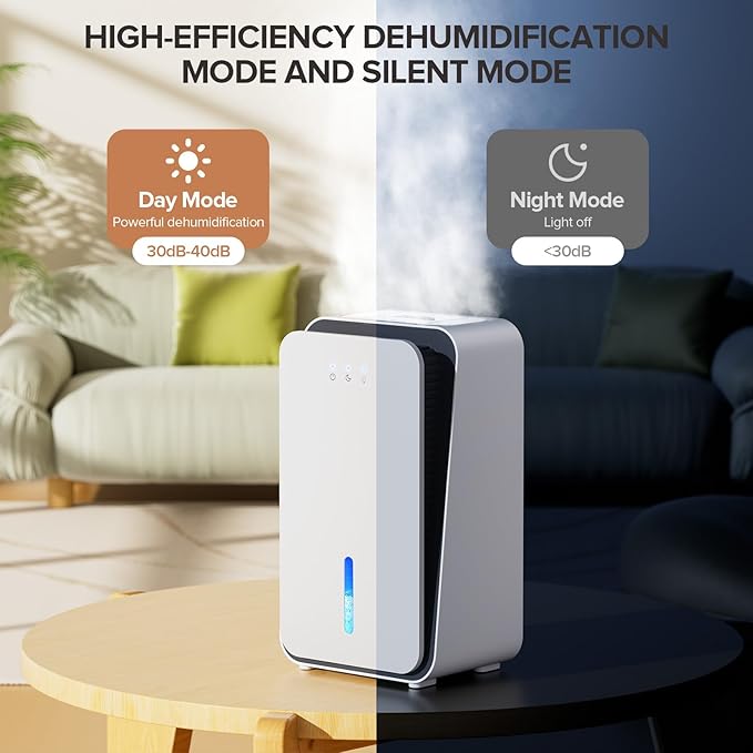 Dehumidifier for Home,1000 sq.ft Dehumidifier for Basement Bathroom Bedroom with Auto Shut Off, Built-in Aromatherapy Diffuser,7 Colors LED Light, Quiet Dehumidifiers with Sleep Mode(CS08-Ivory) - Image 5