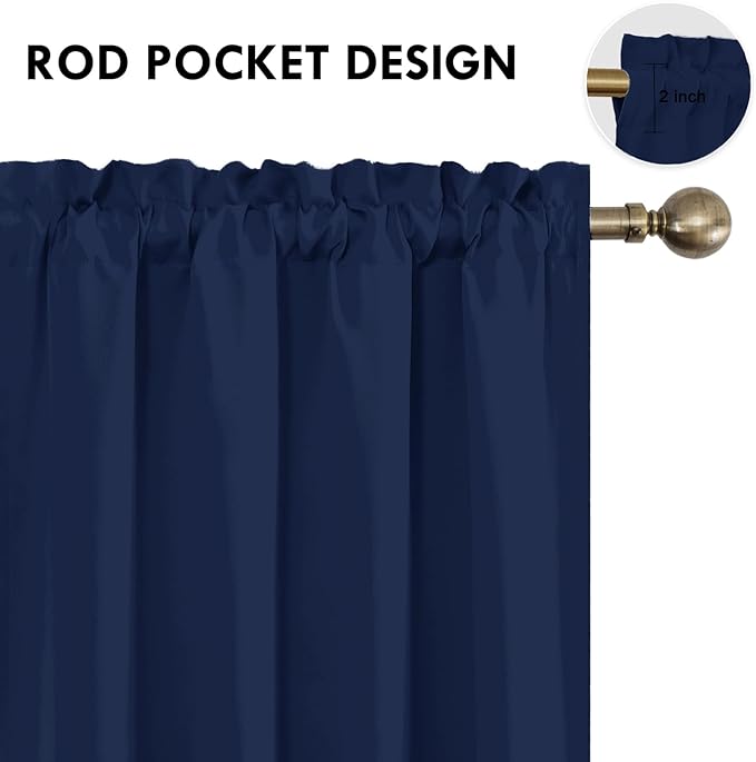 DWCN Navy Blue Blackout Curtains for Living Room 95 Inch Length 2 Panels Set, Window Drapes Thermal Insulated Room Darkening Rod Pocket Curtains for Kids Boys Room (W52 x L95 Inch, Navy Blue) - Image 3