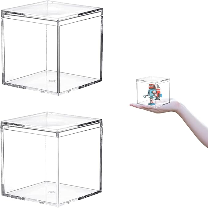 Acrylic Box 2 Packs 3 * 3 * 3 Inch Clear Square Cube Display Case, Multi-Purpose Storage Box Container Acrylic Decorative Boxes with Lids for Birthday Valentine's Day Party Favor by LOVPLAY