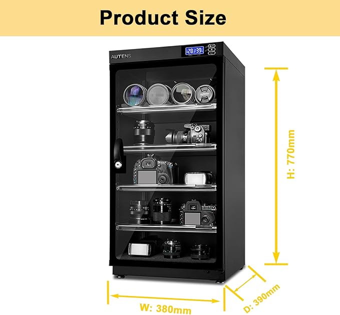 AUTENS 100L Dehumidifying Dry Cabinet Box, Digital Control Noiseless and Energy Saving, 5 Layers for DSLR SLR Camera Lens and Electronic Equipment Storage,Temperature Humidity LED Dual Screen - Image 2