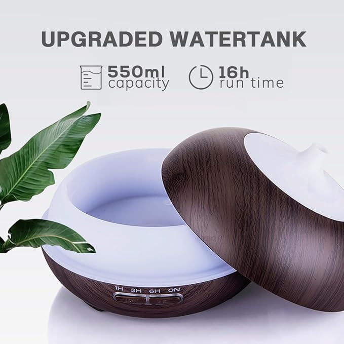 550ml Large Capacity Essential Oil Diffuser with 6 Essential Oil Set, Aromatherapy Ultrasonic Air Humidifier with Timer Setting, 7 Color LED Night Light and Waterless Auto-Off Functions for Home, Spa - Image 8
