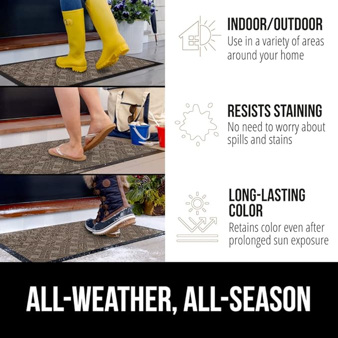 GORILLA GRIP 100% Waterproof All-Season WeatherMax Doormat, 72x24, US Designed Natural Rubber, Stain and Fade Resistant, Low Profile Indoor Outdoor Door Mats, Easy Clean Patio Mat, Taupe Basket Weave - Image 3