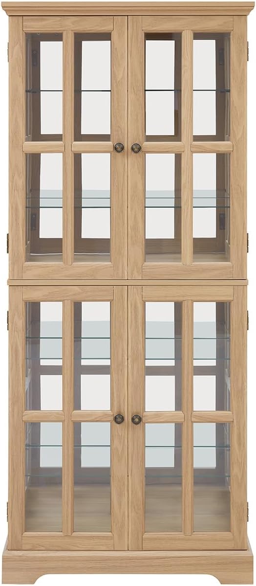 Lighted Glass Curio Cabinet with Lights & Adjustable Shelves,Curio Display Cabinet with Wood Frame & Glass Door,Corner Antique Display Case for Kitchen,Living Room,Office - Image 6