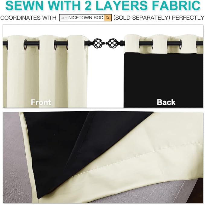 NICETOWN Living Room Completely Shaded Draperies, Privacy Protection & Noise Reducing Ring Top Drapes, Black Lined Insulated Window Treatment Curtain Panels (Beige, 2 Pieces, W70 x L95) - Image 5