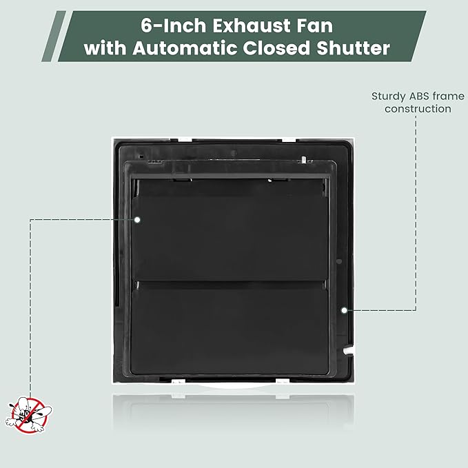 6" Shutter Exhaust Fan, 258CFM Window or Wall Mount Ventilation Fan for Greenhouse, Attic, Garage, Bathroom, Kitchen - Image 7