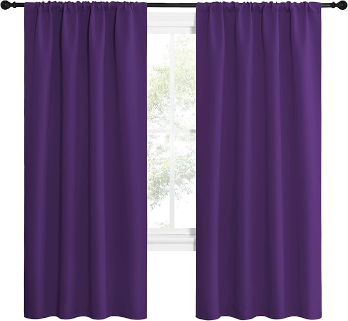 NICETOWN Blackout Curtains for Living Room - Triple Weave Home Decoration Thermal Insulated Solid Rod Pocket Blackout Drapes for Bedroom(Set of 2, 42 x 72 Inch, Royal Purple) - Image 2