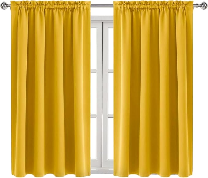 DWCN Yellow Room Darkening Blackout Curtains - Thermal Insulated Privacy Energy Saving Window Curtain Drapes 52 x 54 inch Length, Set of 2 Bedroom Living Room Curtains - Image 9