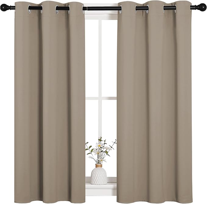 NICETOWN Bedroom Curtain Panels Blackout Draperies, Thermal Insulated Solid Grommet Blackout Curtains/Drapes (Taupe, 1 Pair, 34 by 45-inch) - Image 2