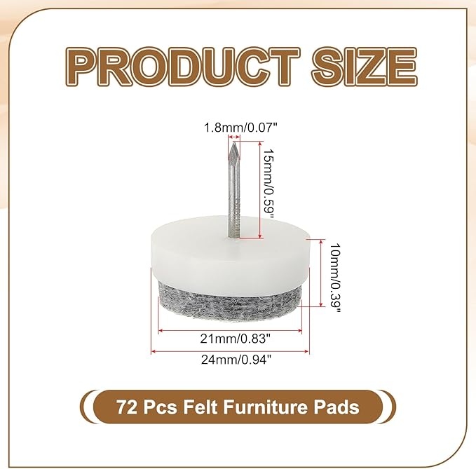 PATIKIL 24 mm Nail-on Felt Pads, 72 Pcs Round Felt Furniture Sliders Pads Heavy Duty Floor Protectors for Wooden Chair Sofa Cabinet Table Leg Feet Hardwood Floors, White - Image 2