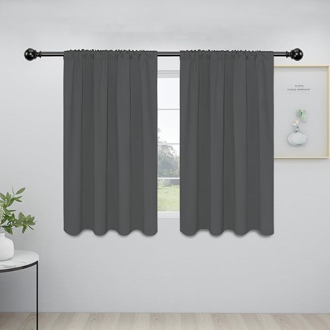 Easy-Going Rod Pocket Blackout Curtains for Bedroom, Room Darkening Window Curtains for Living Room, Thermal Insulated Noise Reduction Solid Window Drapes, 2 Panels(34x45 in, Grey) by Easy-Going