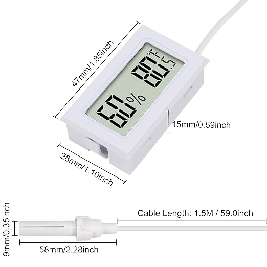 3Pcs Mini Digital Thermometer Hygrometer with Probe Electronic Temperature Humidity Gauge Meters Indoor LCD Display Fahrenheit for Humidors,Greenhouse,Garden,Incubator Reptile Terrarium - Image 5