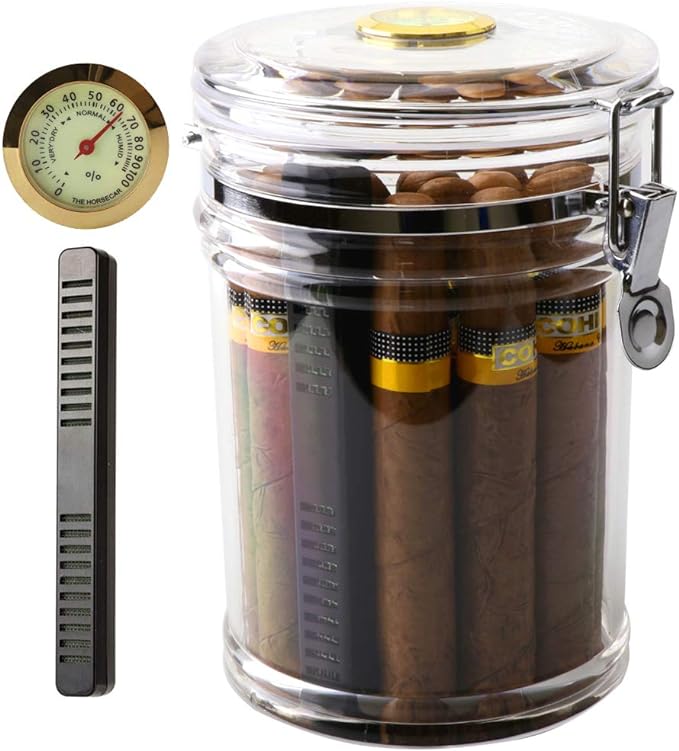 XIFEI Acrylic Humidor Jar with Humidifier and Hygrometer,humidor That can Hold About 18 Cigars (Clear) by XIFEI