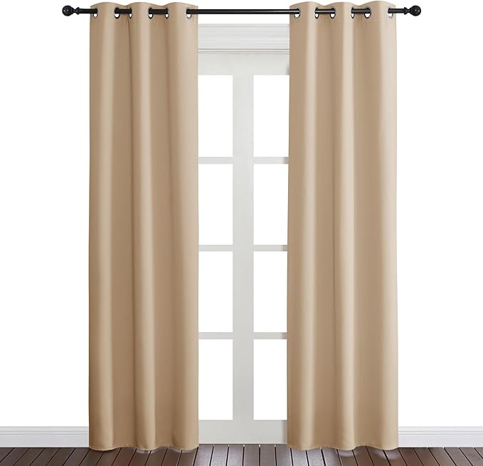 NICETOWN Beige Room Darkening Curtain and Drape, Biscotti Beige, Sold Individually, 34 inches Wide by 84 inches Long, Energy Efficient Warmth Solid Grommet Curtain for Office & Classroom by NICETOWN