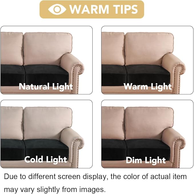 H.VERSAILTEX Velvet Stretch Couch Cushion Cover Plush Cushion Slipcover for Chair Loveseat Sofa Cushion Furniture Protector Seat Cushion Sofa Cover (3 Piece XL Sofa Cushion Covers, Black) - Image 6