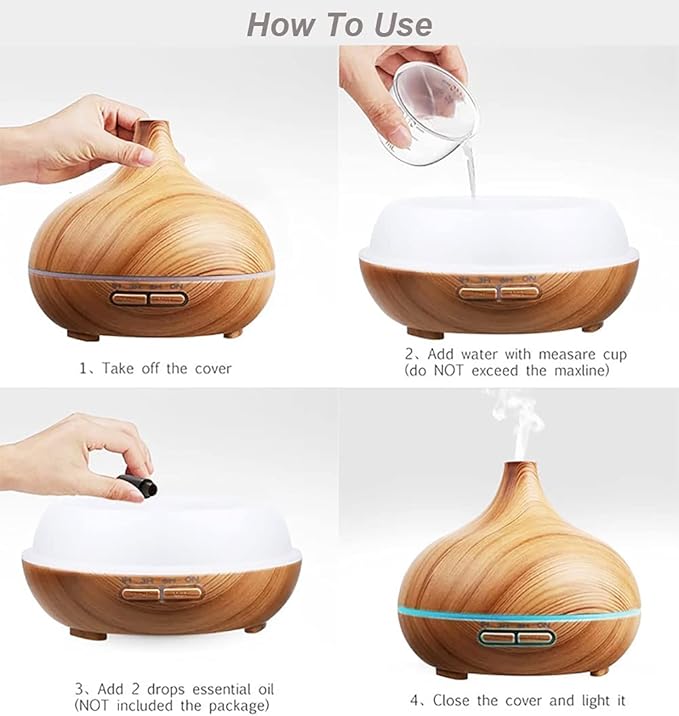 Wood Grain Aroma Diffuser 300 ml Light Yellow, U-MATE, Essential Oils, Ultrasonic Cool Mist Humidifier, 7 Colors Light and 4 Timing, for Office Home Study Yoga Spa - Image 7