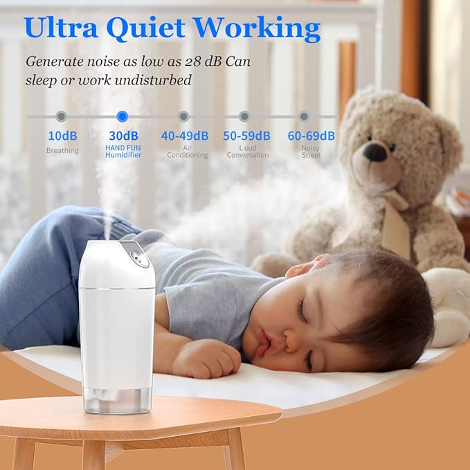 Mini Humidifier-Battery Operated 480ml Cordless Portable Small Humidifier USB Rechargeable Personal Desktop Humidifiers With Night Light & 4 Spray Modes for Car, Baby, Plants (White, 2600mAh) - Image 3